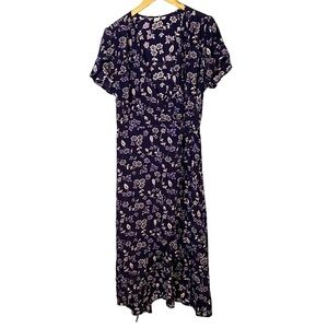 Gap Navy Blue Floral Full Wrap Maxi Dress Size XL Tall